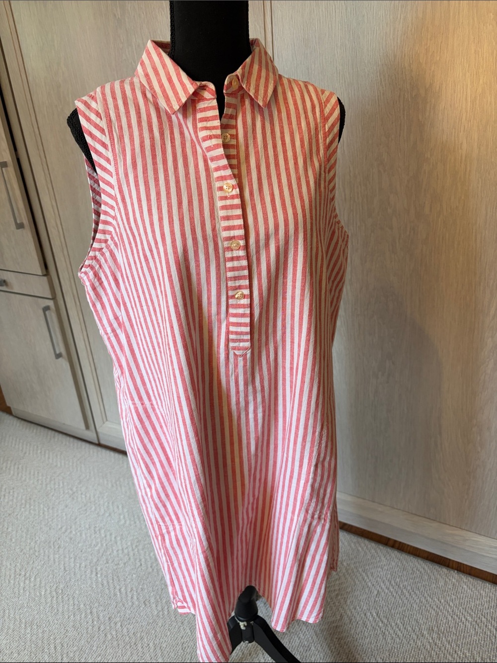 Vineyard Vines Pink and White Striped Sleeveless Shirt Dress